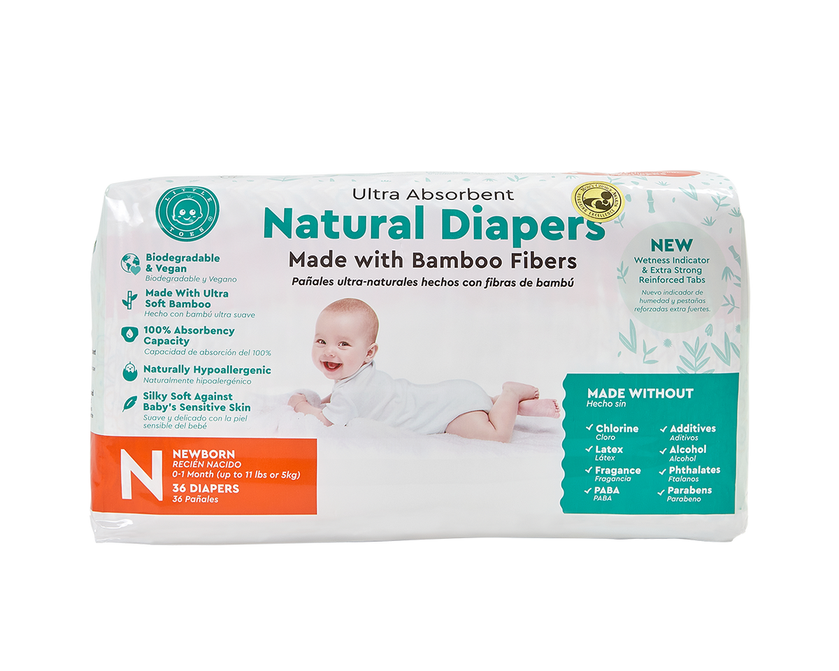 Little Toes Disposable Biodegradable Bamboo Diapers Monthly Value Pack (216 Count)     Size – Newborn or Small
