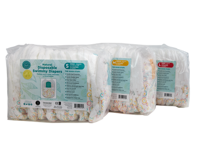 Little Toes Natural Disposable Swimmy Diapers- 24 count Small, Medium and Large