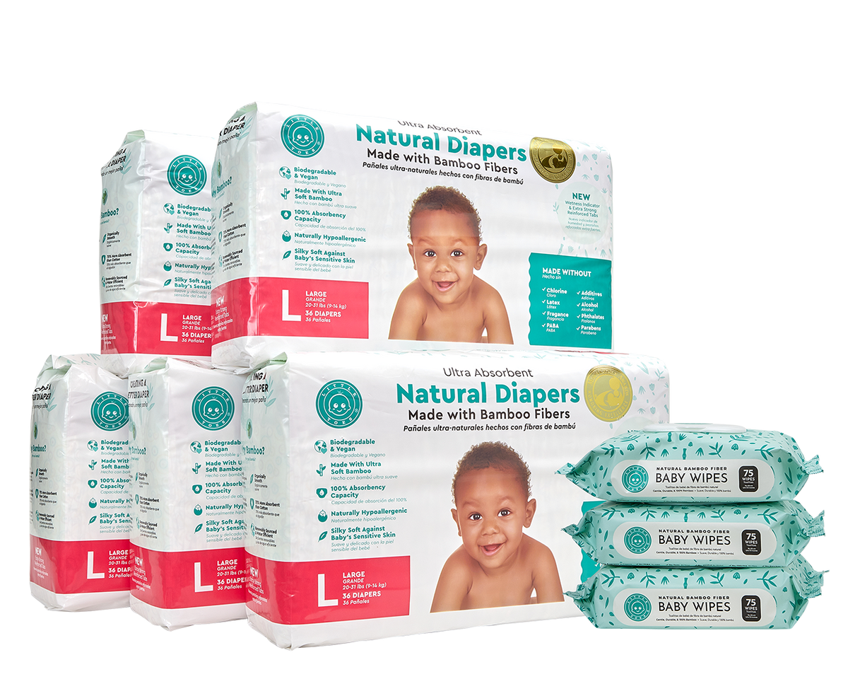 Little Toes Disposable Biodegradable Bamboo Diapers 180 Packs LARGE Monthly Subscription Pack