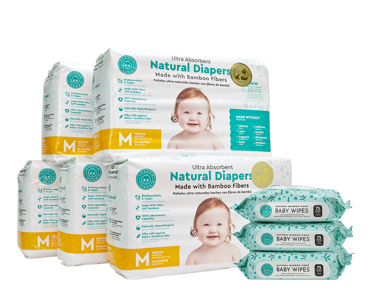 Little Toes Disposable Biodegradable Bamboo Diapers 180 Packs MEDIUM Monthly Subscription Pack