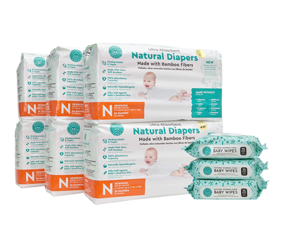 Little Toes Disposable Biodegradable Bamboo Diapers 216 Packs NEWBORN Monthly Subscription Pack