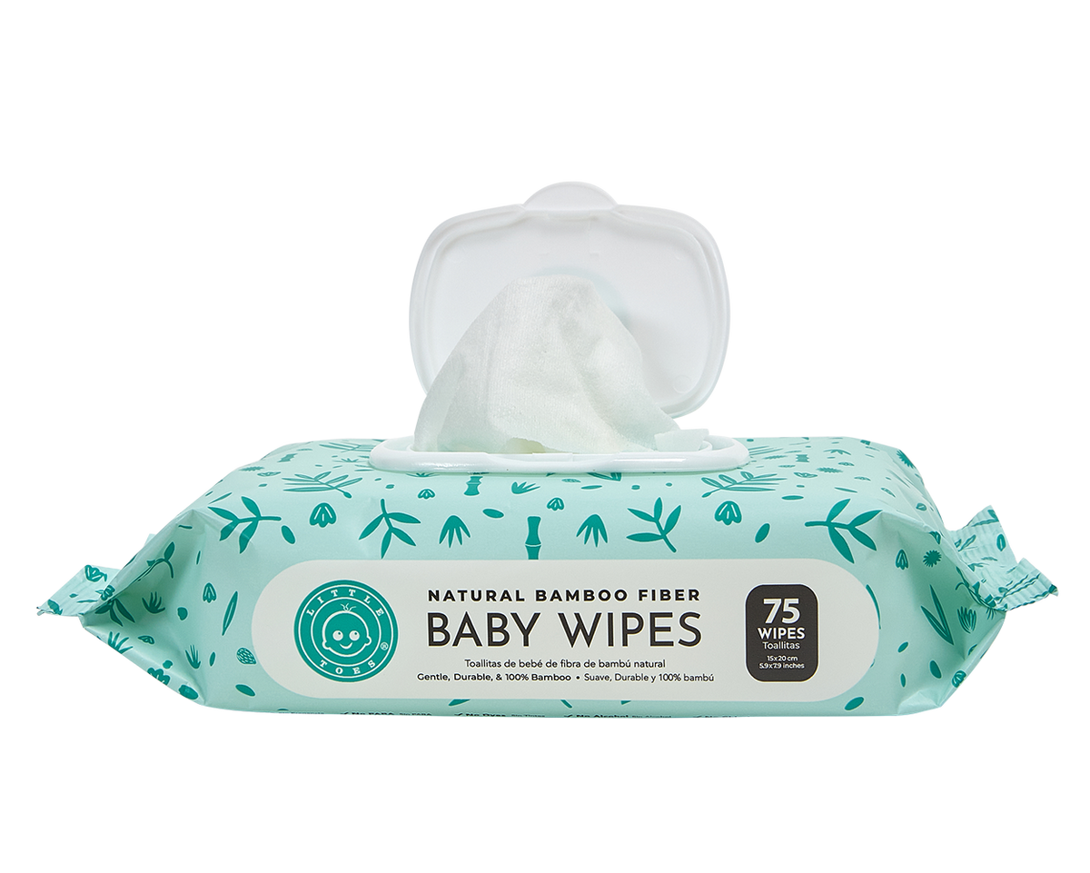Little Toes Natural Bamboo Fiber Baby Wipes- 3 Packs of 75 Wipes (Total 225 Wipes)